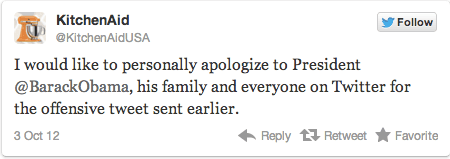 Kitchen Aid’s personally tweeted apologize to President Obama